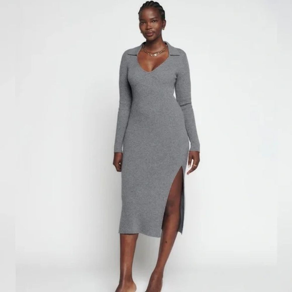 Reformation Bellini Cashmere Collared Sweater Dress Long Sleeve Gray S